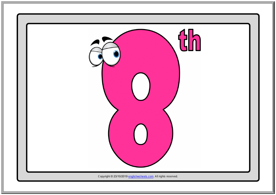 Ordinal Numbers Flashcards - Varicolored, Page 8