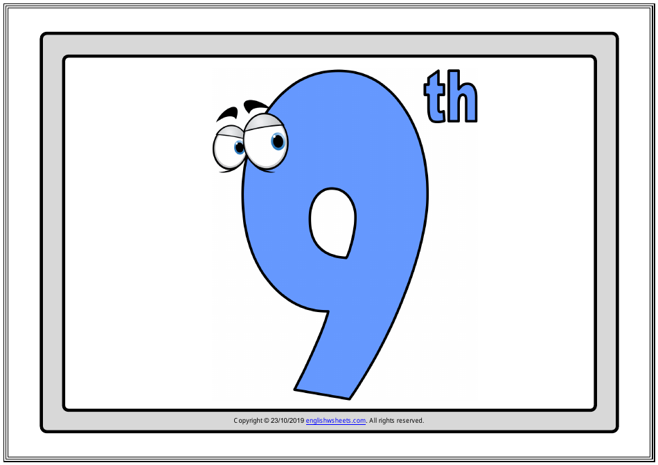 Ordinal Numbers Flashcards - Varicolored, Page 9