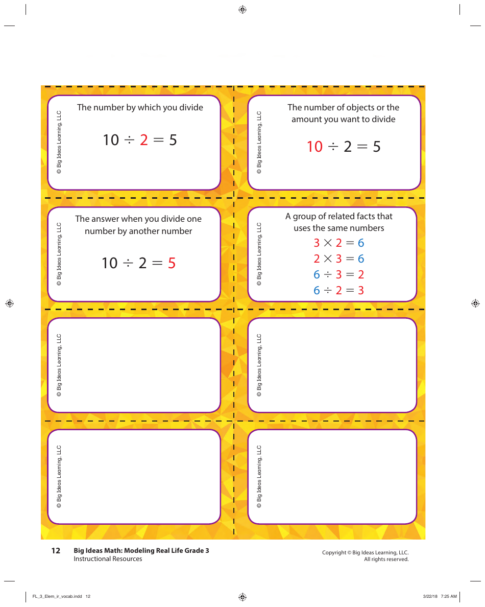 Grade 3 Math Vocabulary Flash Cards, Page 10