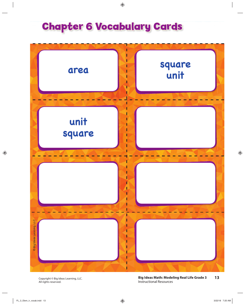 Grade 3 Math Vocabulary Flash Cards, Page 11