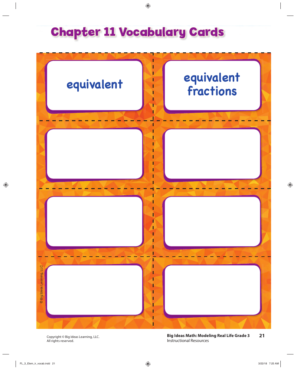 Grade 3 Math Vocabulary Flash Cards, Page 19