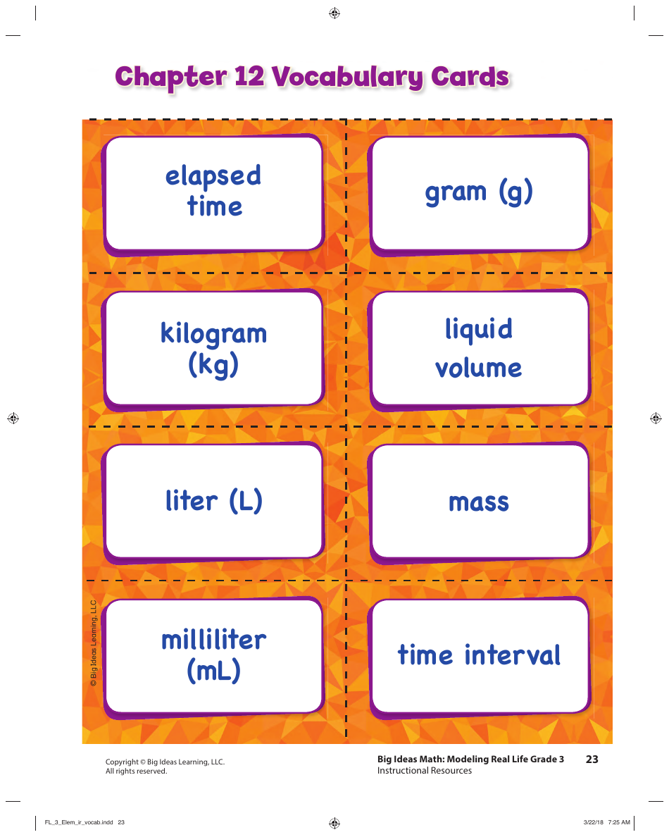 Grade 3 Math Vocabulary Flash Cards, Page 21
