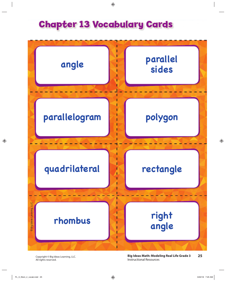 Grade 3 Math Vocabulary Flash Cards, Page 23