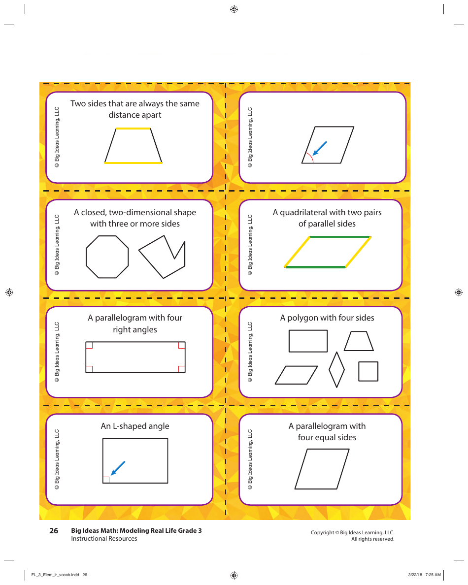 Grade 3 Math Vocabulary Flash Cards, Page 24