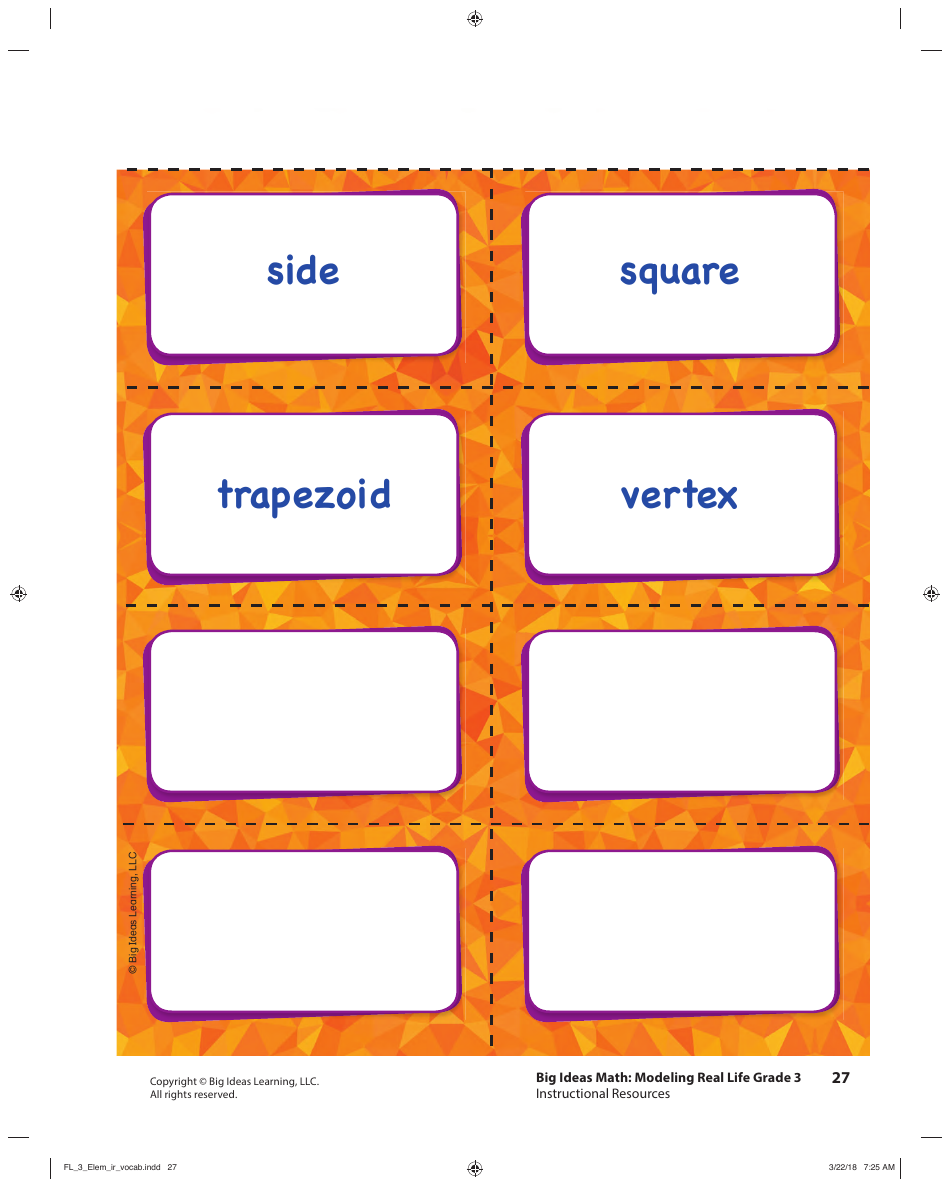 Grade 3 Math Vocabulary Flash Cards, Page 25