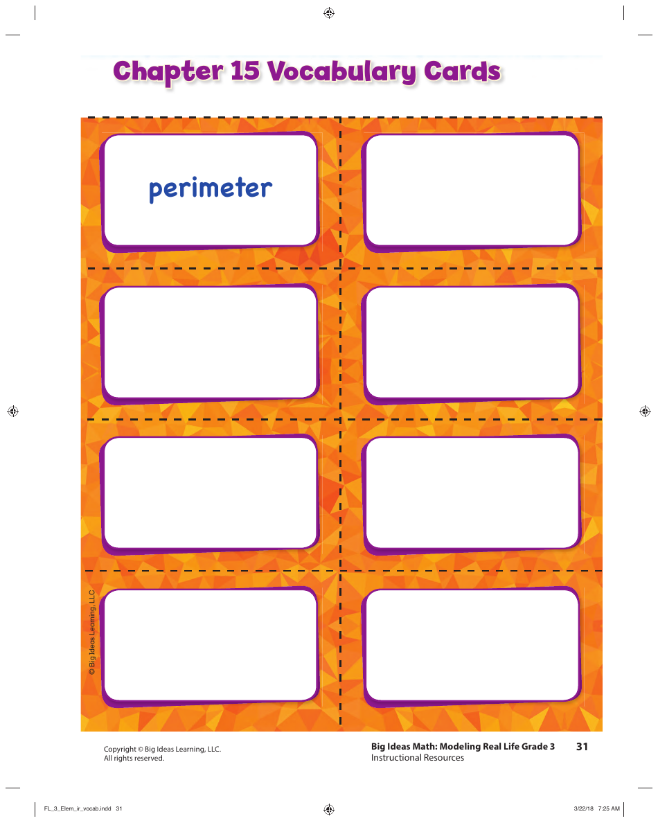 Grade 3 Math Vocabulary Flash Cards, Page 29