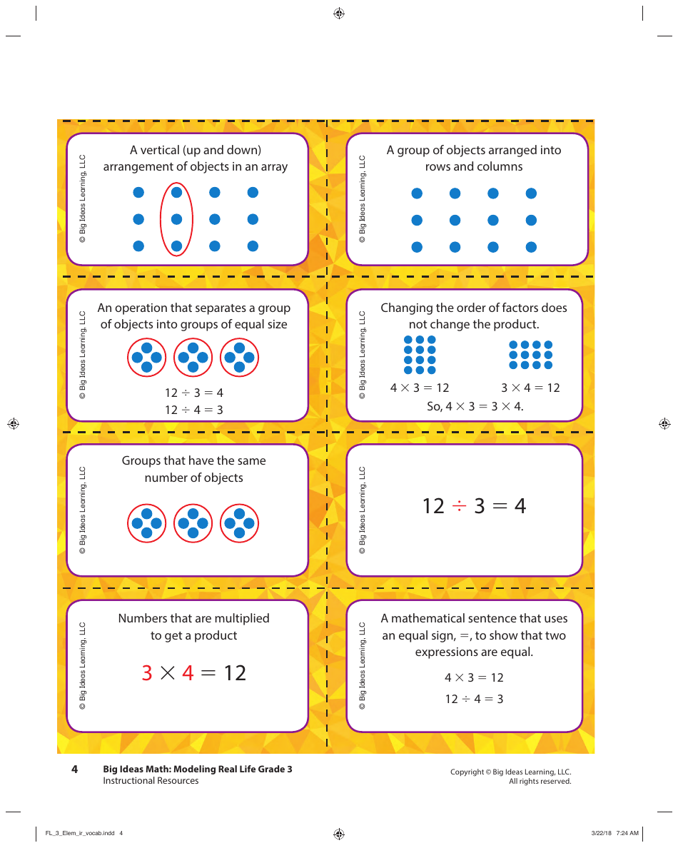 Grade 3 Math Vocabulary Flash Cards, Page 2