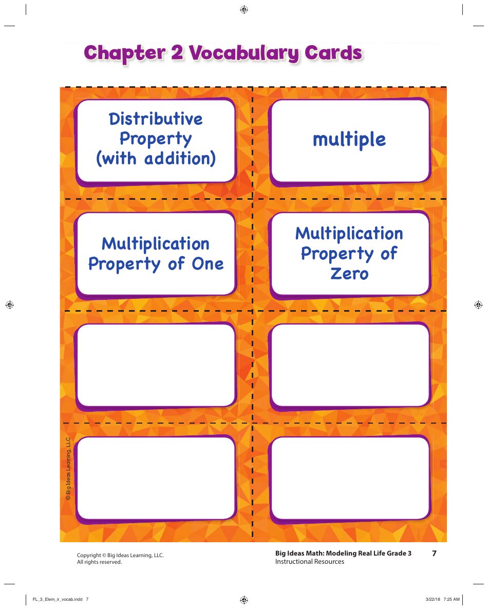 Grade 3 Math Vocabulary Flash Cards, Page 5