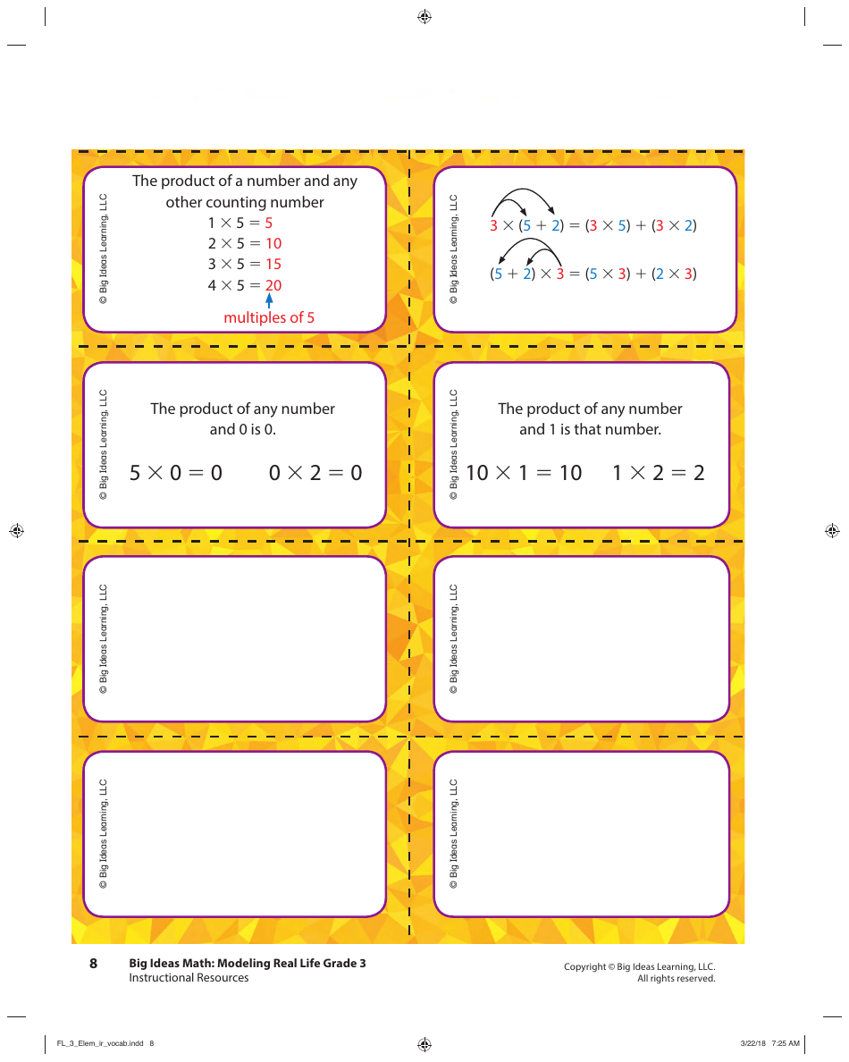 Grade 3 Math Vocabulary Flash Cards, Page 6
