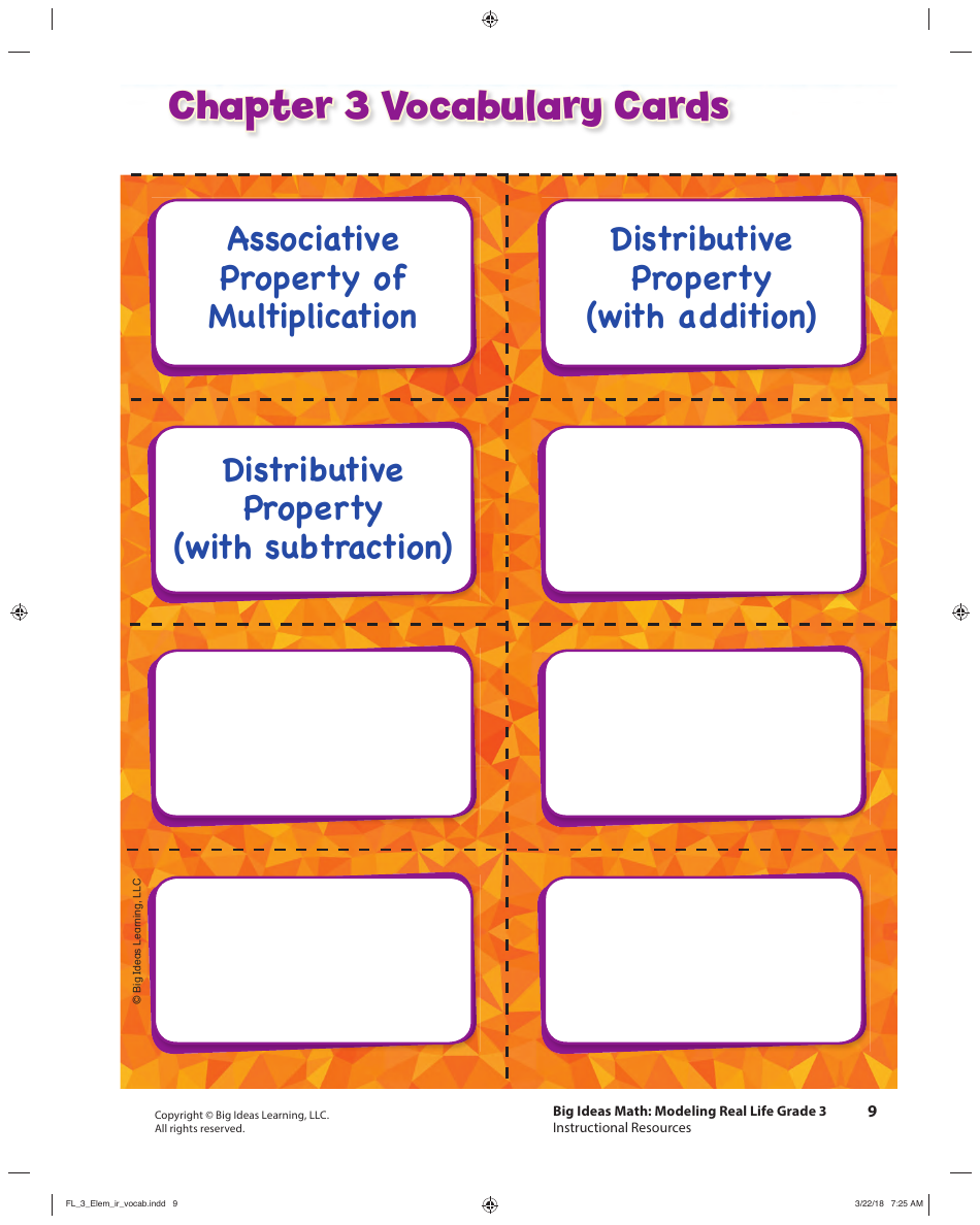 Grade 3 Math Vocabulary Flash Cards, Page 7
