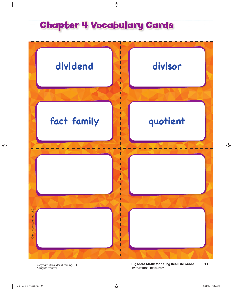 Grade 3 Math Vocabulary Flash Cards, Page 9