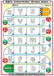 Lowercase English Alphabet Snake Race Cards, Page 2