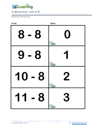 Math Facts Flashcards - Subtraction - Set of 8, 9