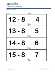 Math Facts Flashcards - Subtraction - Set of 8, 9, Page 2