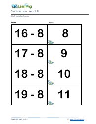 Math Facts Flashcards - Subtraction - Set of 8, 9, Page 3