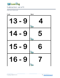 Math Facts Flashcards - Subtraction - Set of 8, 9, Page 5