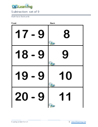 Math Facts Flashcards - Subtraction - Set of 8, 9, Page 6