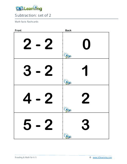 Math Facts Flashcards - Subtraction - Set of 2, 3 Download Pdf