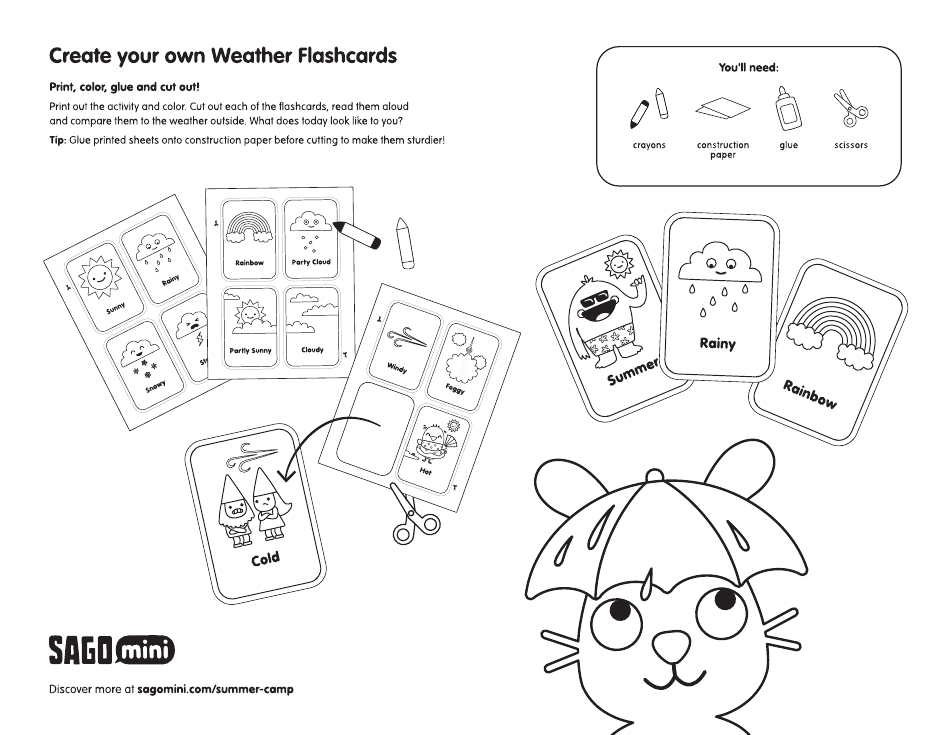Weather Coloring Flashcards, Page 1