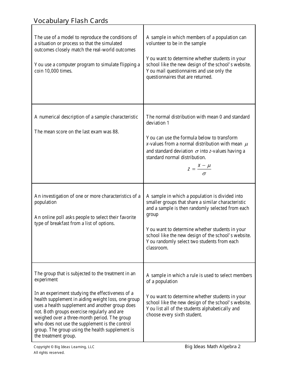 Math Vocabulary Flashcards - Statistics Download Printable PDF ...