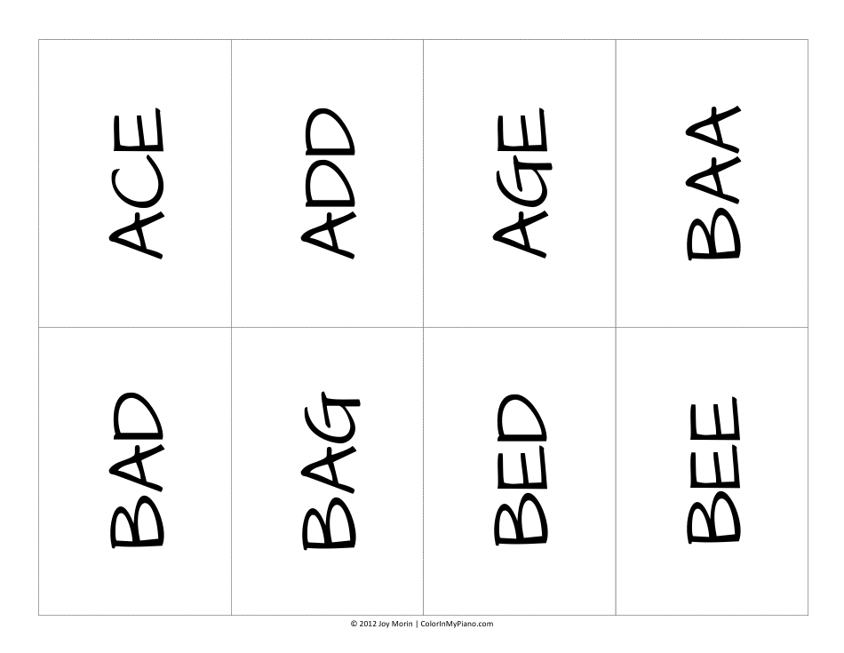 Musical Alphabet Word Flashcards, Page 1