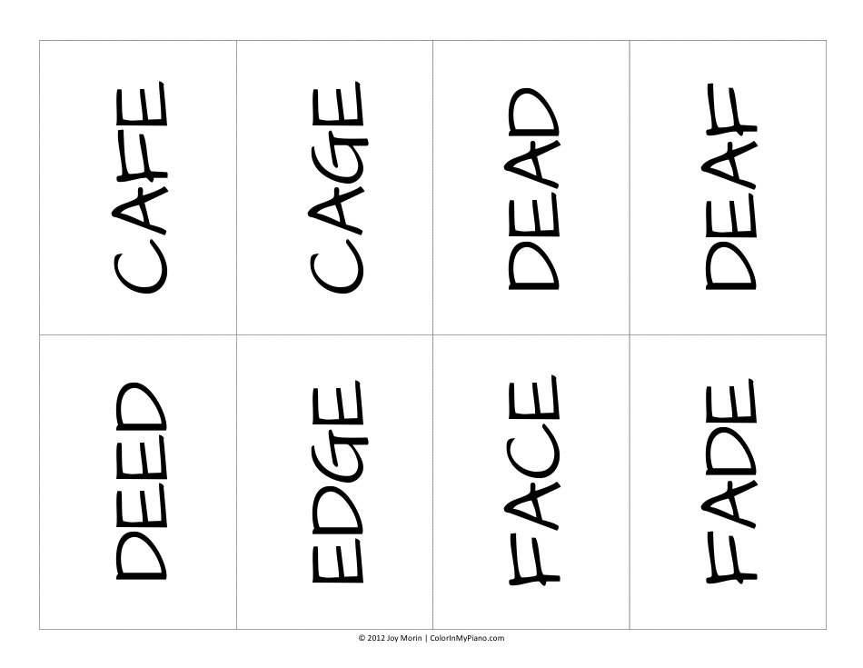 Musical Alphabet Word Flashcards, Page 4