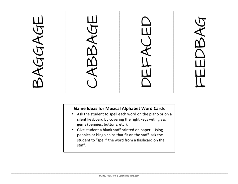 Musical Alphabet Word Flashcards, Page 8