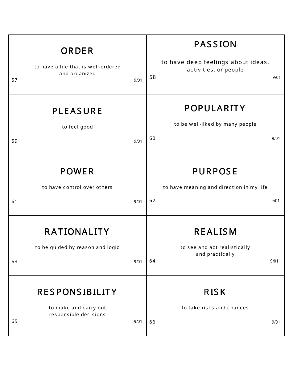 Personal Values Card Templates, Page 7
