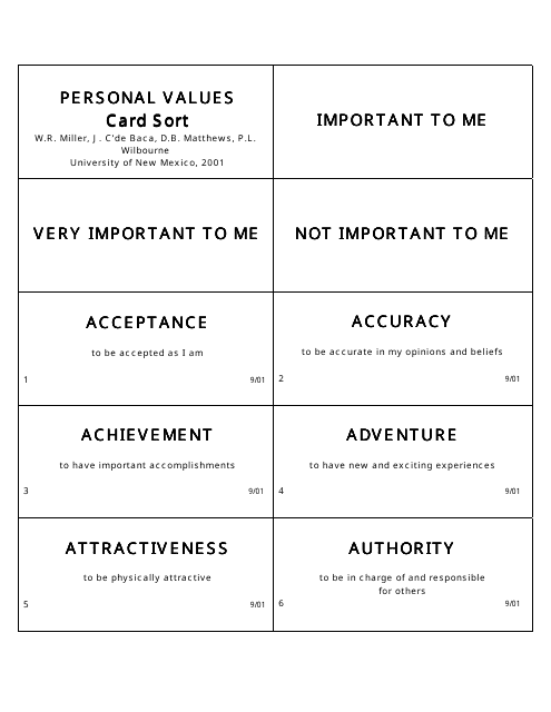 Personal Values Card Templates Download Pdf