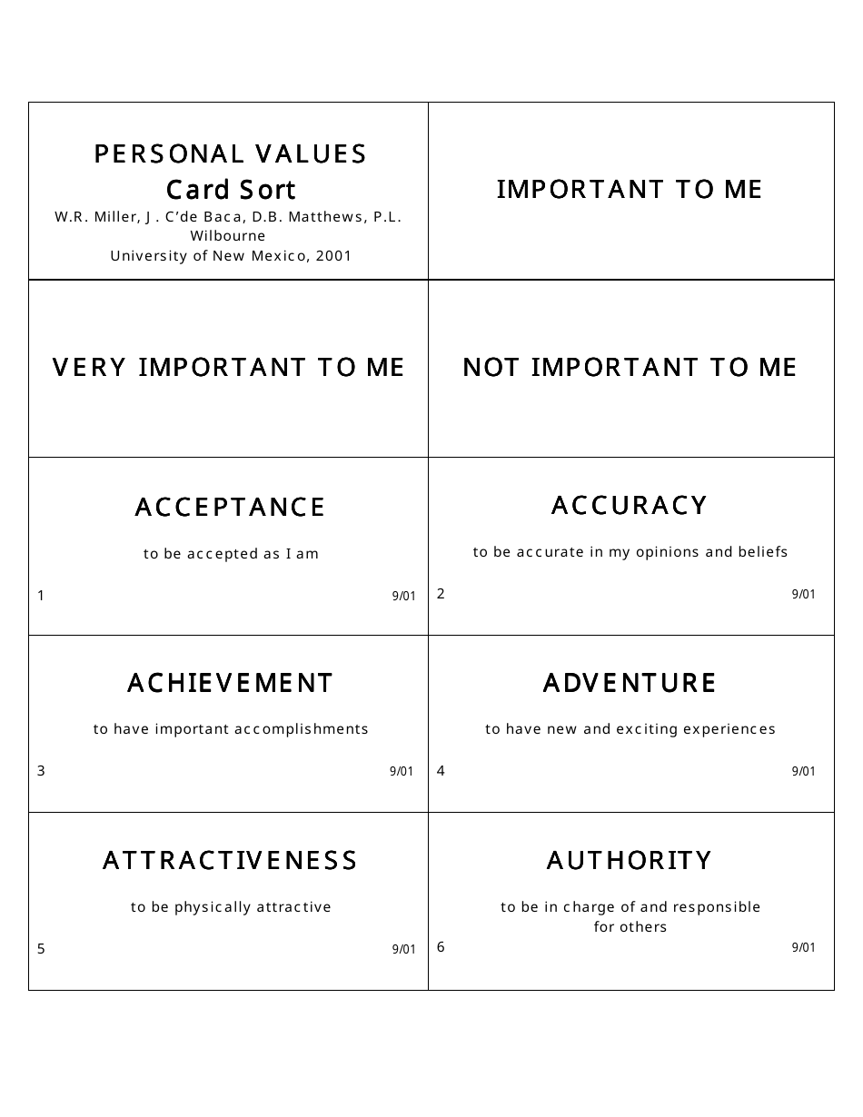 Personal Values Card Templates Download Printable PDF Templateroller