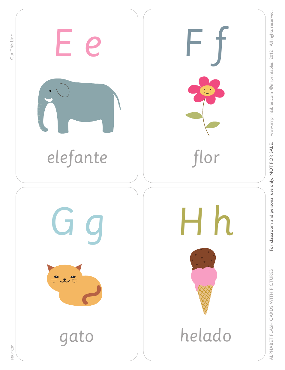 Spanish Alphabet Flashcards, Page 2
