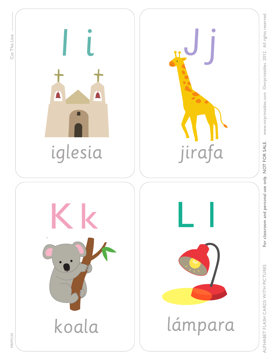 Spanish Alphabet Flashcards, Page 3