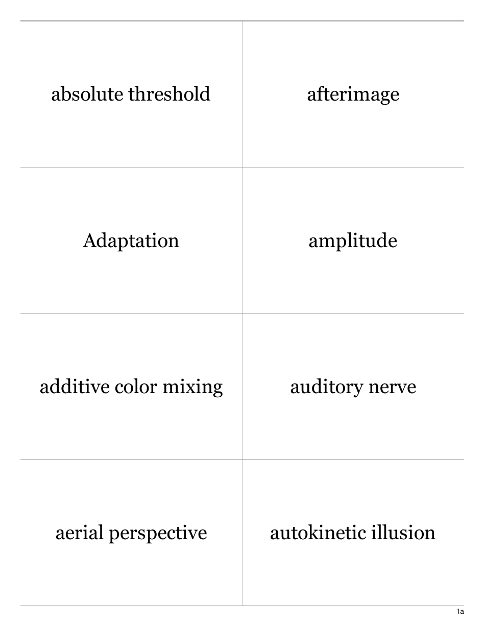 Psychology Terms Flashcards - Sensation  Perception, Page 1