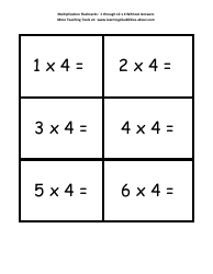 Multiplication Flashcards - 1 Through 12 X 4