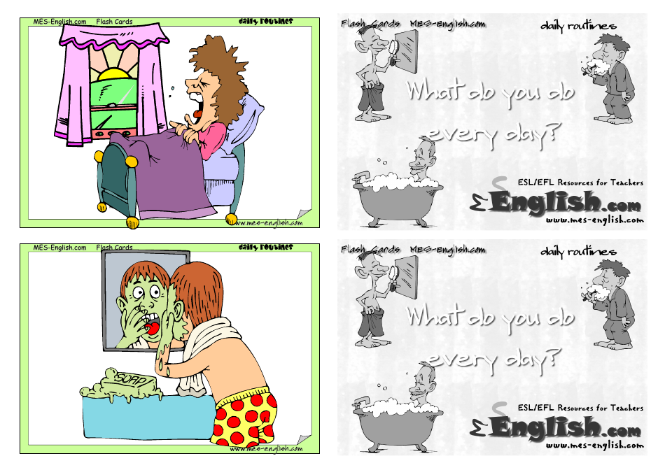 English Flashcards - Daily Routines, Page 1