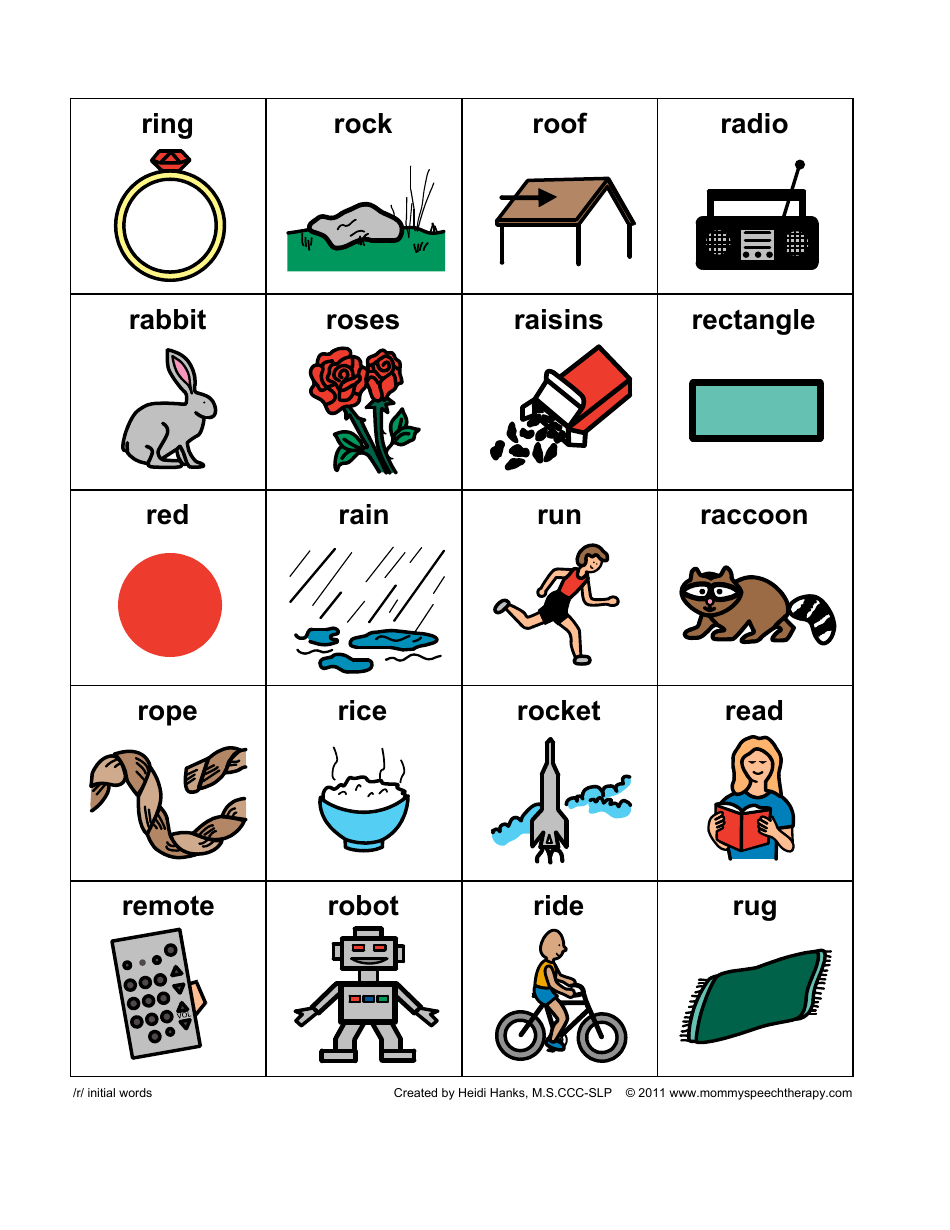 R-Initial Words Flashcards, Page 1