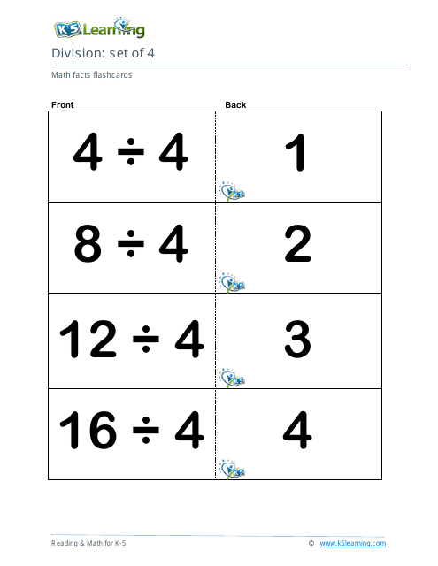 Math Facts Flashcards - Division - Set of 4-6 Download Pdf