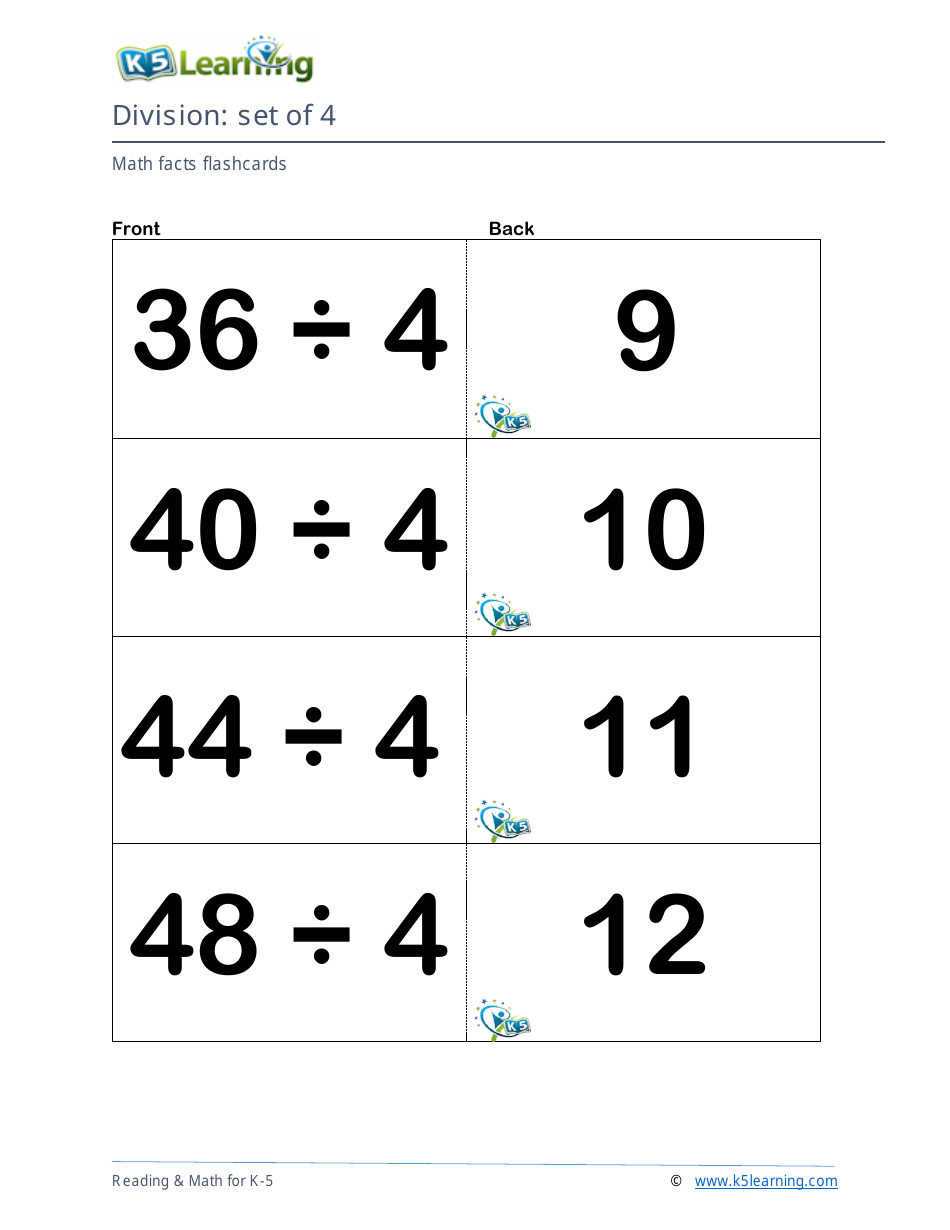 Math Facts Flashcards - Division - Set of 4-6, Page 3