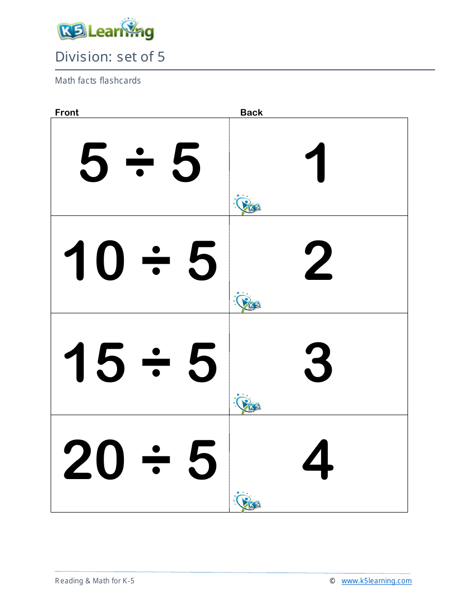 Math Facts Flashcards - Division - Set of 4-6, Page 4