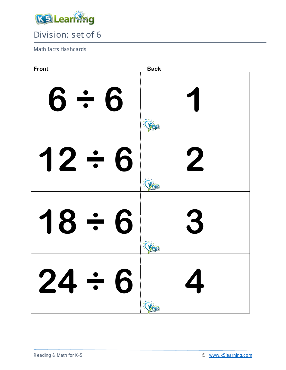 Math Facts Flashcards - Division - Set of 4-6, Page 7
