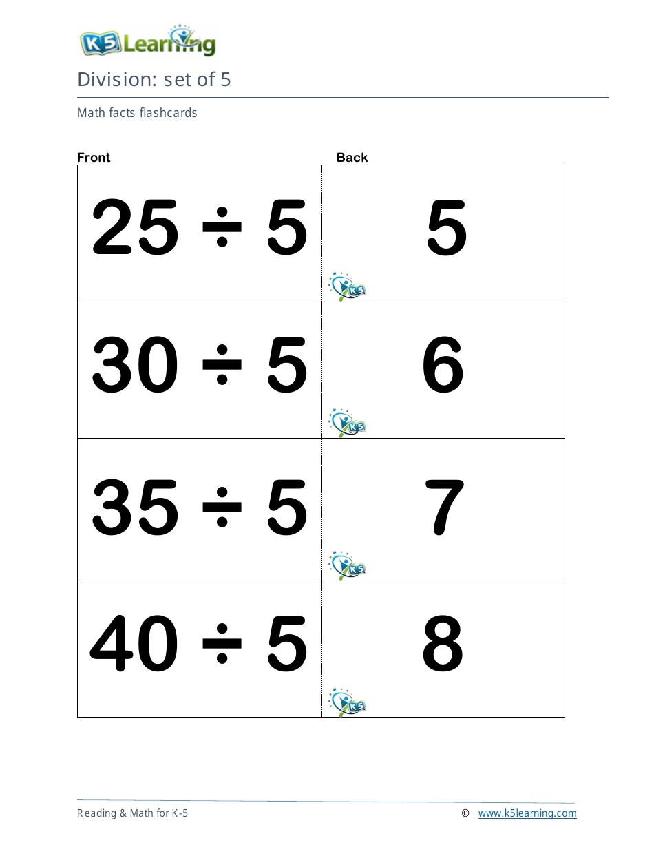 Math Facts Flashcards - Division - Set of 1-12, Page 14