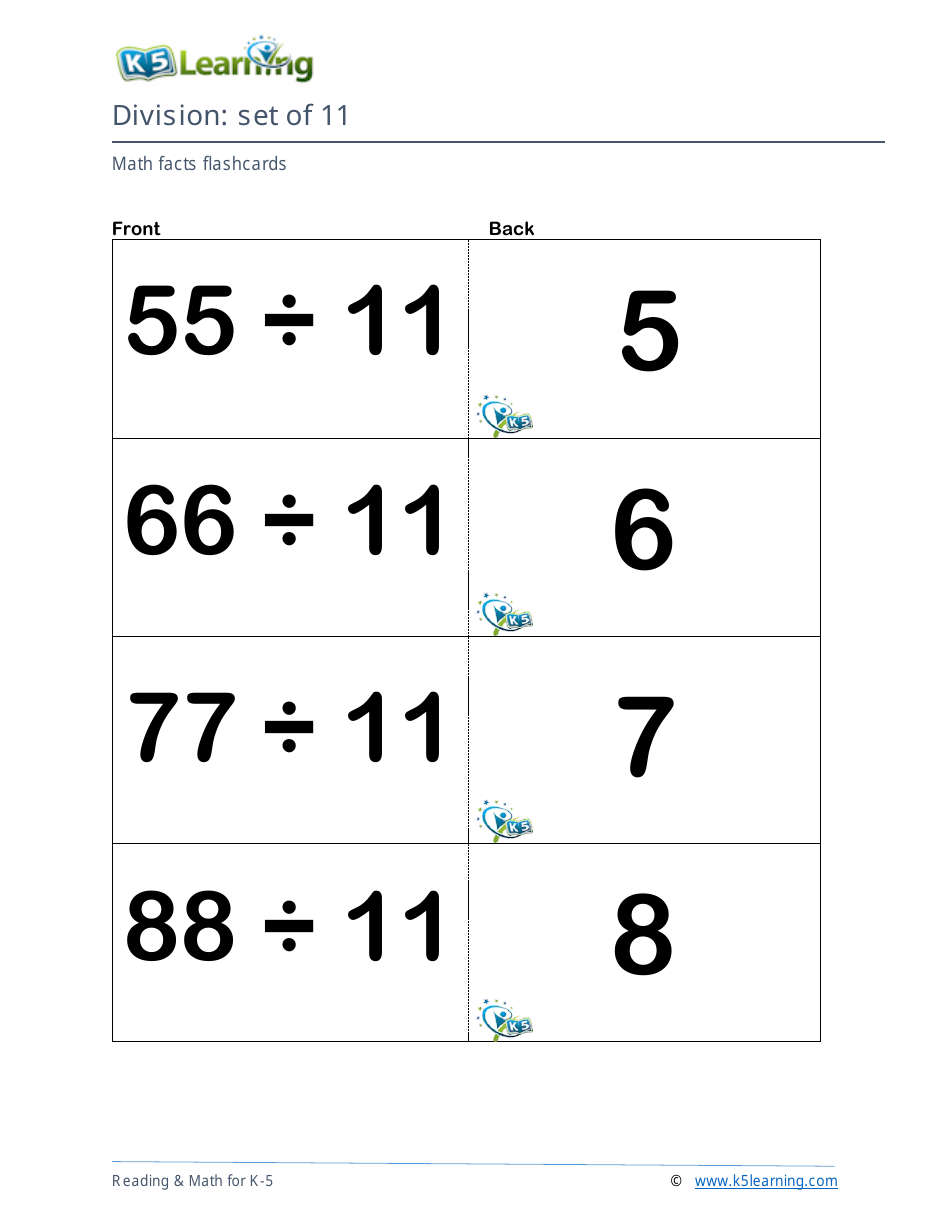 Math Facts Flashcards - Division - Set of 1-12, Page 32