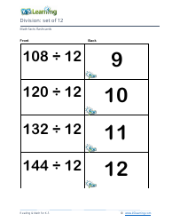 Math Facts Flashcards - Division - Set of 1-12, Page 36