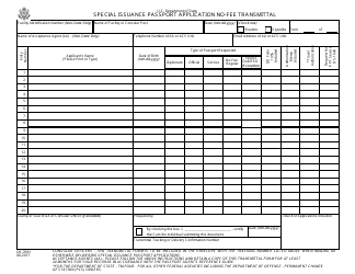Document preview: Form DS-7691 Special Issuance Passport Application No-Fee Transmittal