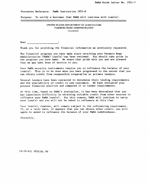 FmHA Form 1951-7  Printable Pdf