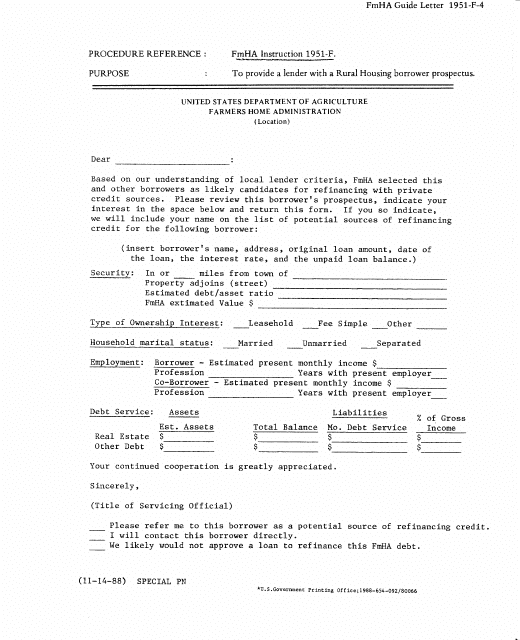 FmHA Form 1951-F-4 Rural Housing Borrower Prospectus