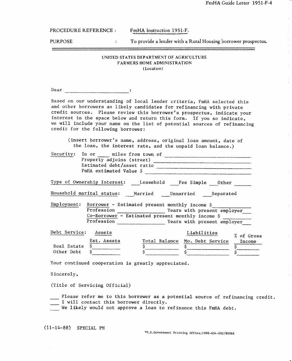 FmHA Form 1951-F-4 Rural Housing Borrower Prospectus, Page 1