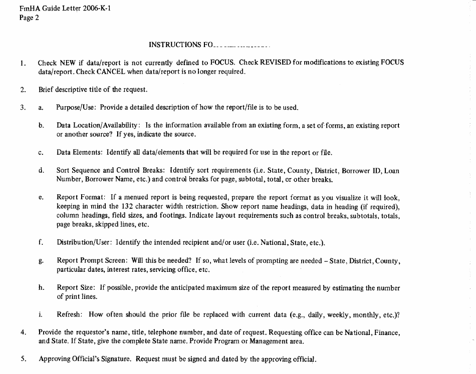 FmHA Form 2006 K-1 Request for New or Modification to the Ad Hoc Reporting System, Page 2
