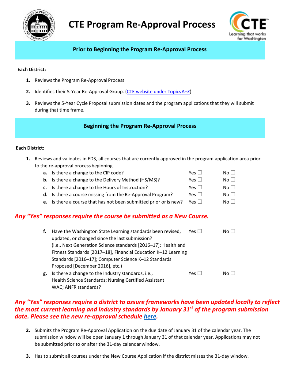 Cte Program Re-approval Process - Washington, Page 1
