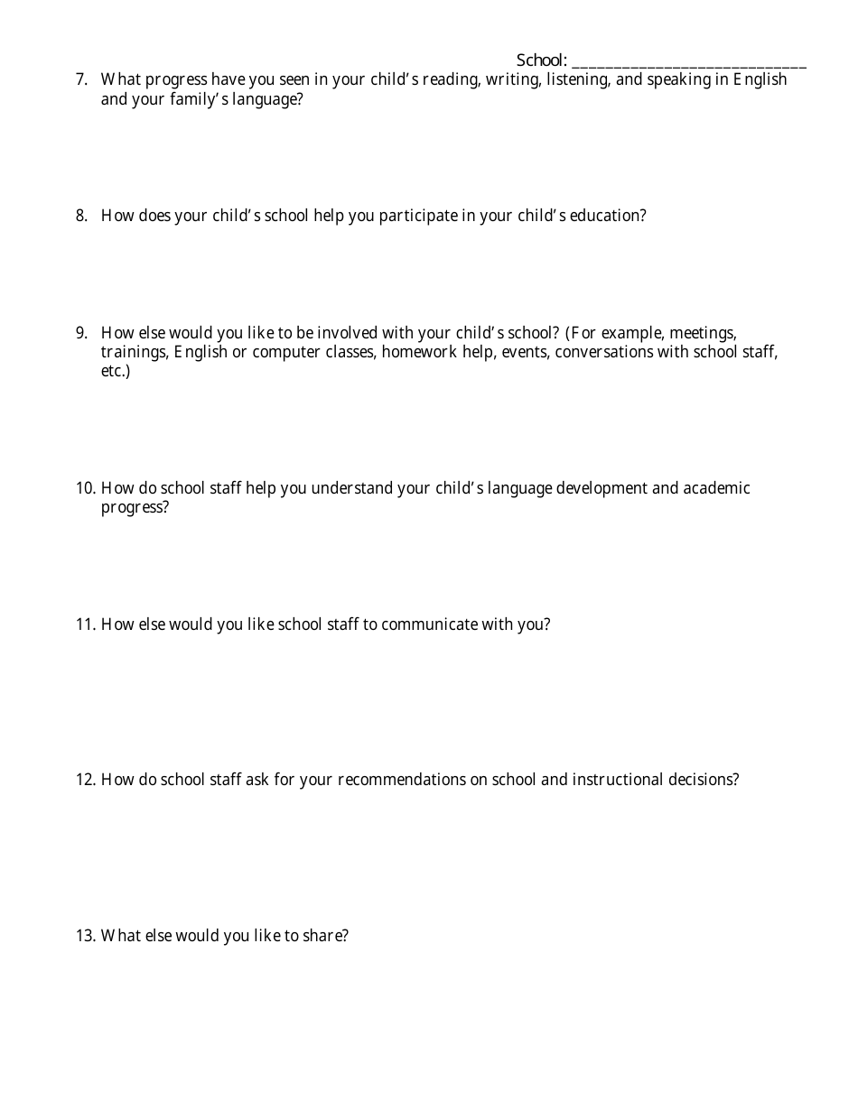Open-Ended Question Family Feedback Survey - English Language Development Program - Washington, Page 2